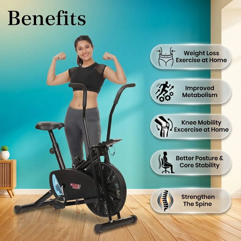 Exercise Cycle with Twister and Backrest Support Air bike for Home Gym - Max User Weight 110KG - Easy Installation - JSB HF175BT-4