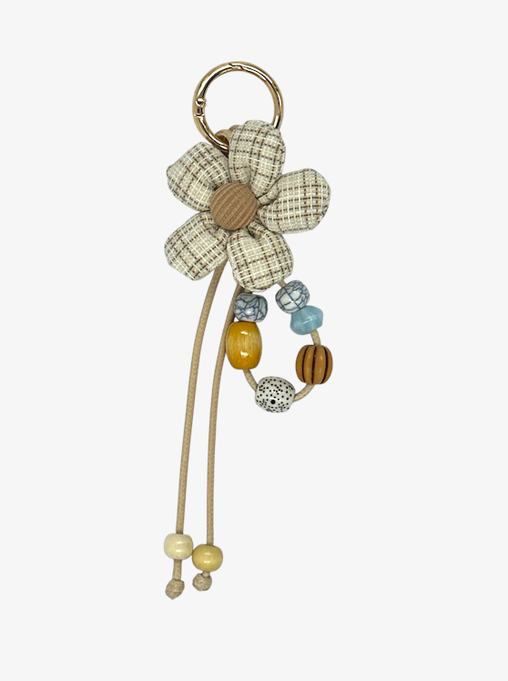 Plaid Flower & Beaded Cord Charm-1