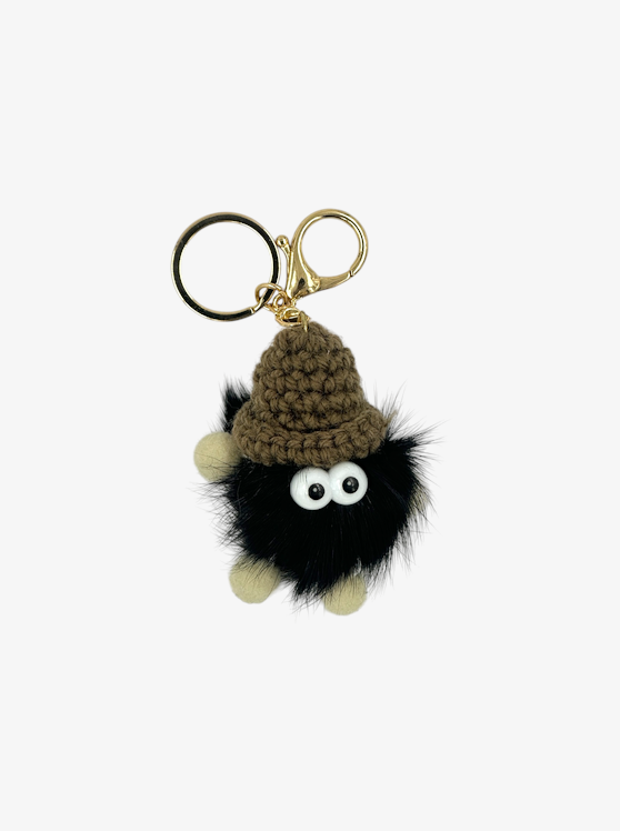 Knit Hat Black Furry Monster Charm-1