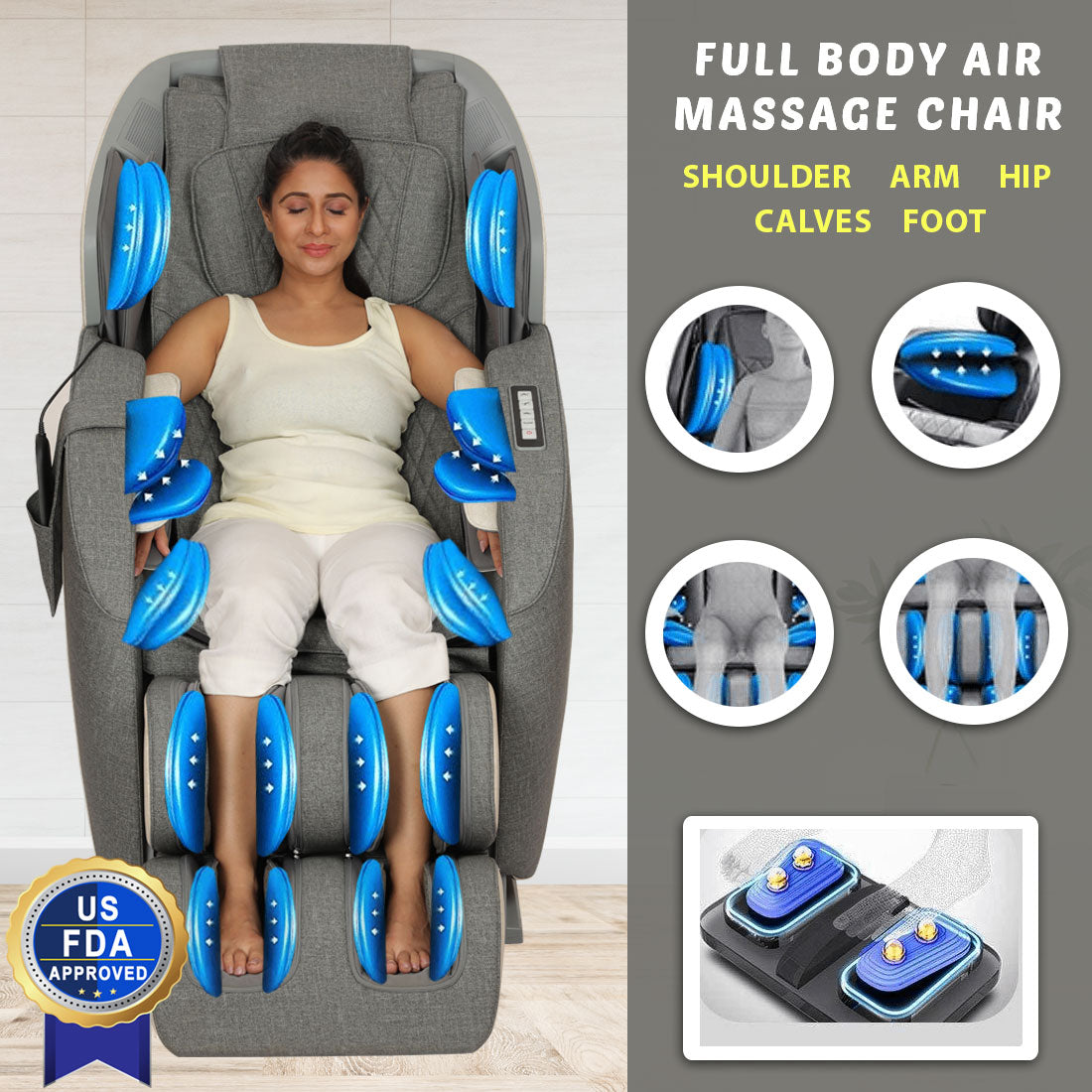 JSB MZ14 Full Body Recliner Massage Chair For Home 3D Zero Gravity (Beige)-2