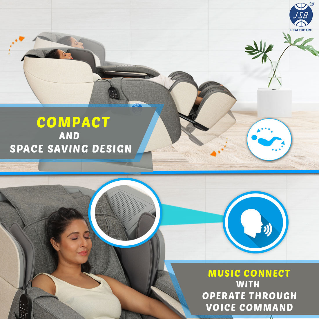 JSB MZ14 Full Body Recliner Massage Chair For Home 3D Zero Gravity (Beige)-5