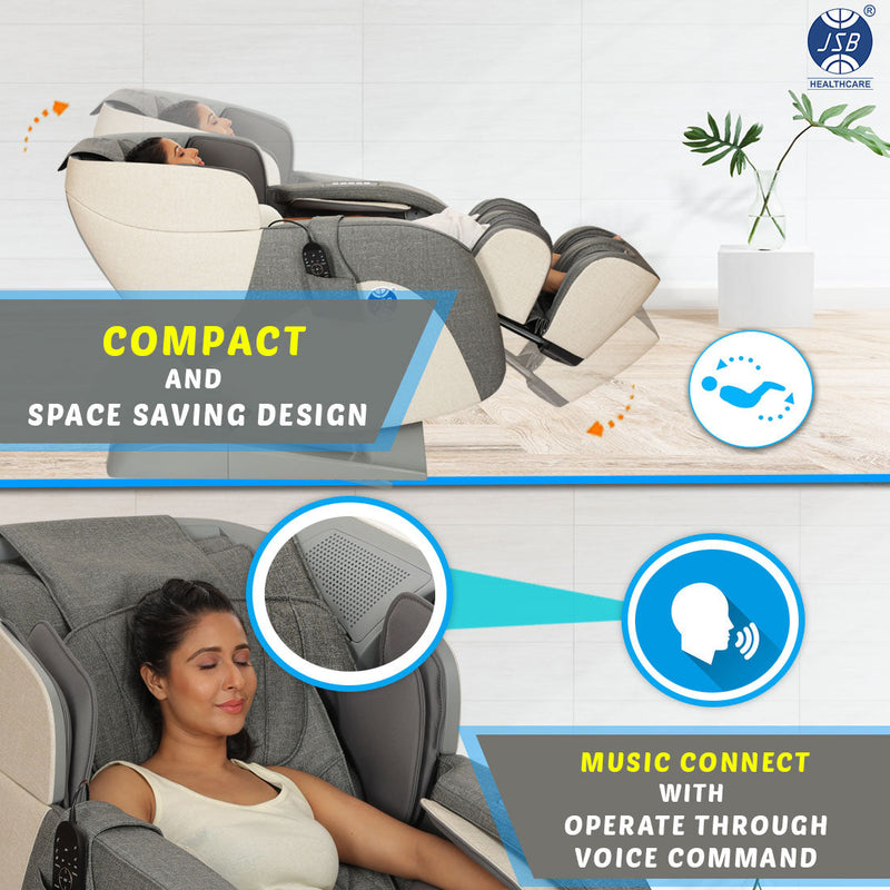 JSB MZ14 Full Body Recliner Massage Chair For Home 3D Zero Gravity (Beige)-5