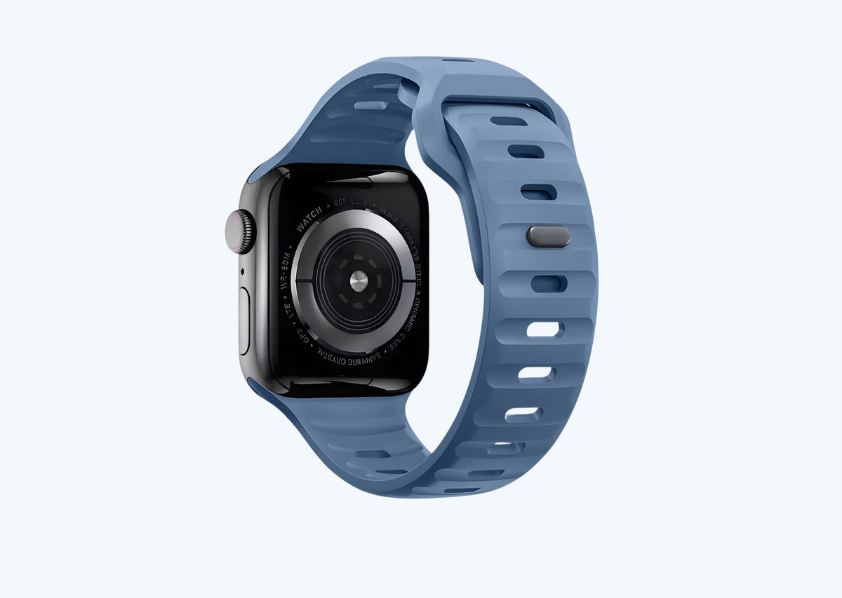 Rugged Silicone Apple Watch Band with Pin & Tuck Closure.