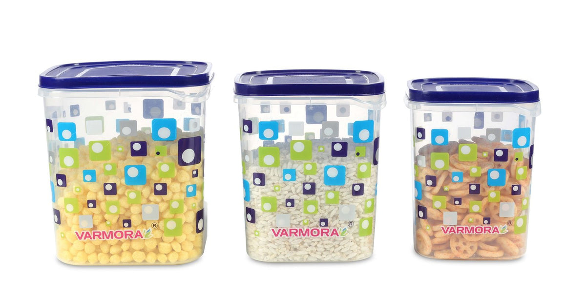 VARMORA GLORY SQUARE ECLIPSE CONTAINER SET OF 3 (5, 7, 10 LTR) (BLUE)
