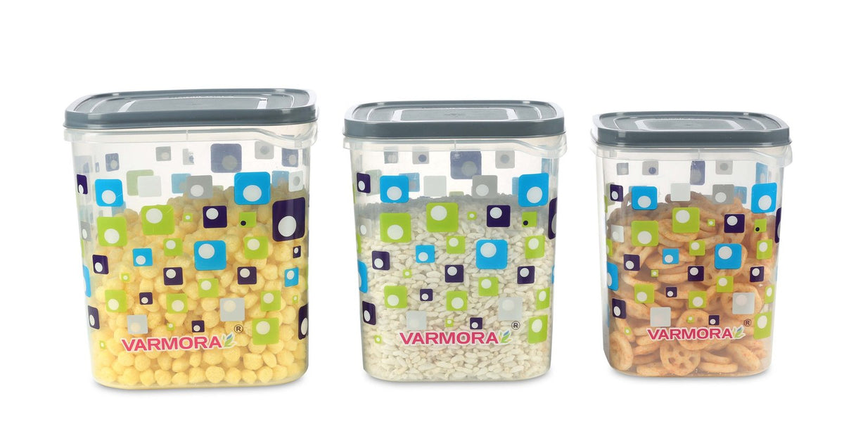 VARMORA GLORY SQUARE ECLIPSE CONTAINER SET OF 3 (5, 7, 10 LTR) (GREY)