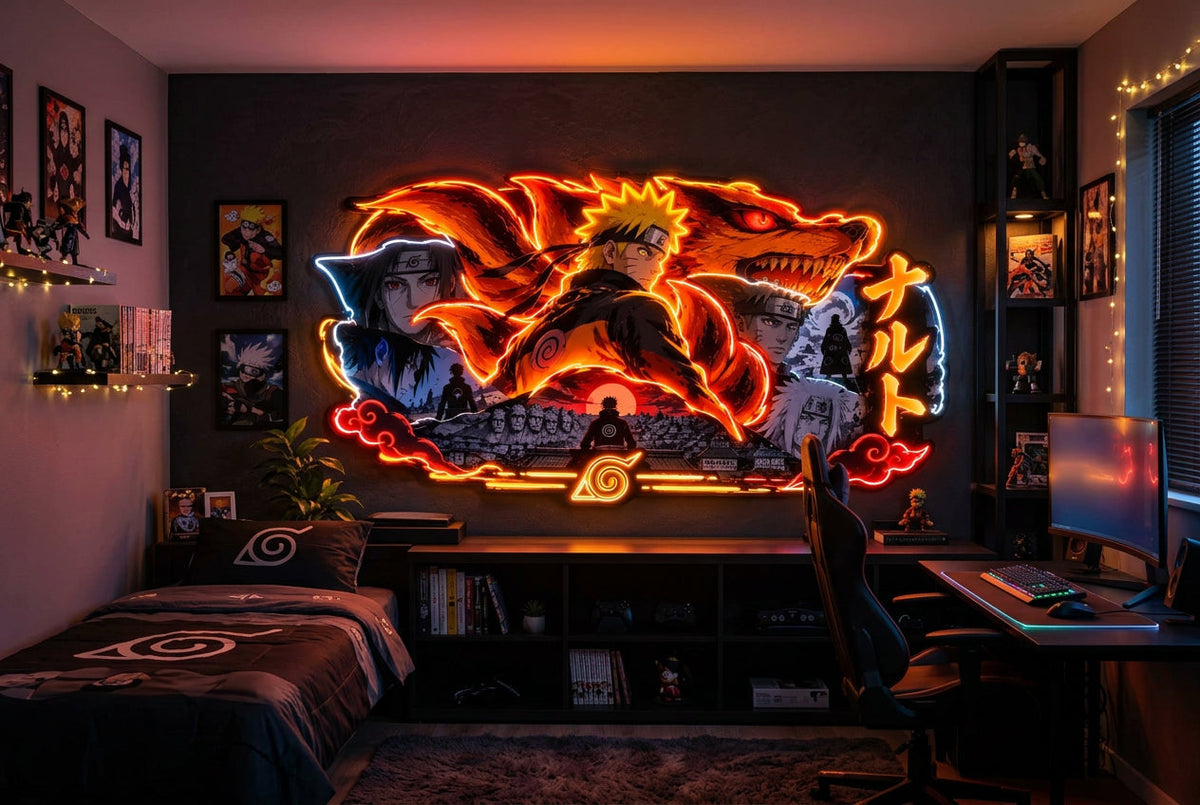 Naruto & Nine-Tails Fox LED Neon Wall Art – Anime Gaming Room Decor Neonsignsindia