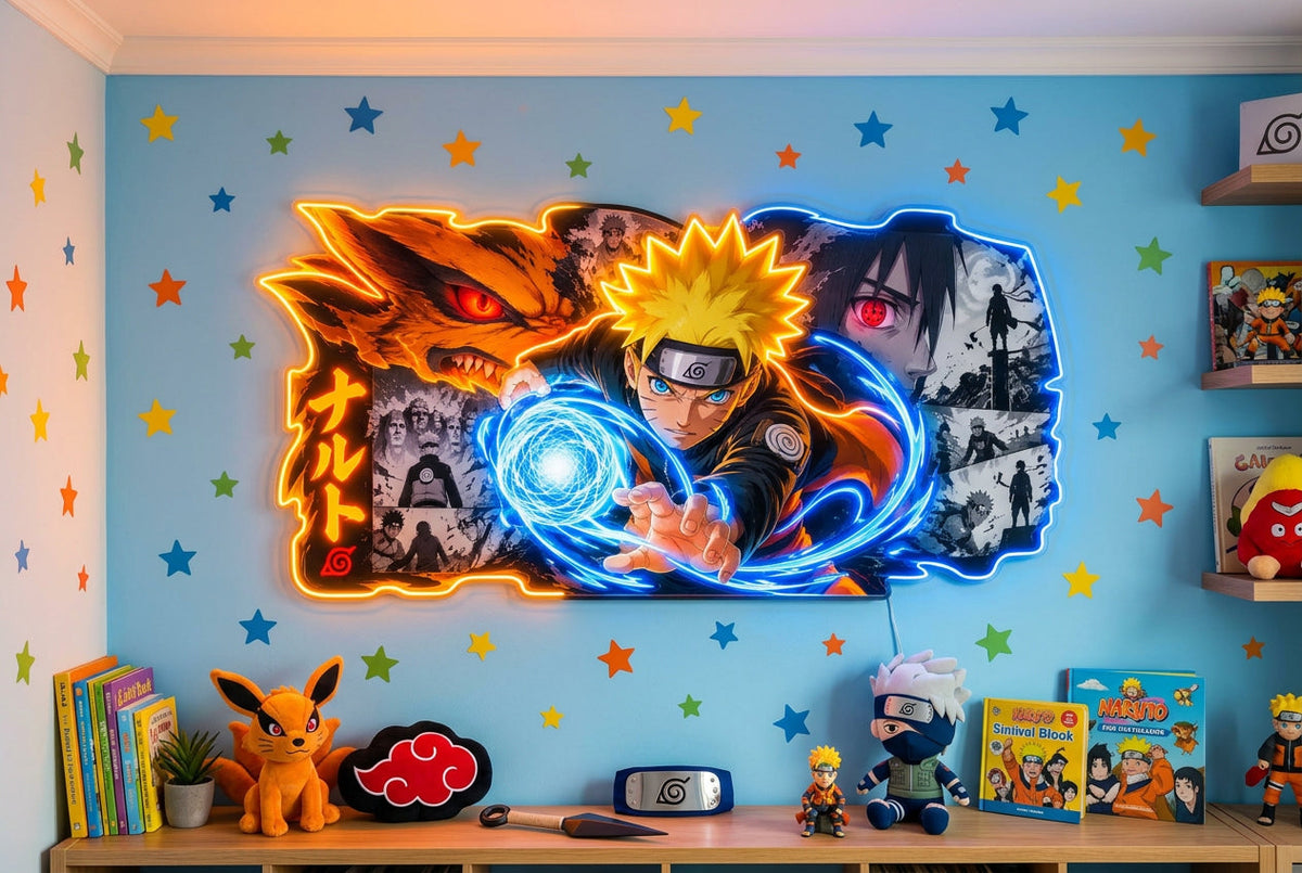 Naruto Anime LED Neon Wall Art – Naruto Uzumaki & Sasuke Uchiha Gaming Room Wall Decor Neonsignsindia