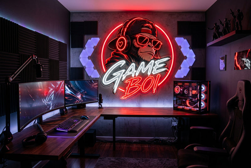 Game On LED Neon Sign – Red Gorilla Gamer Wall Art-1