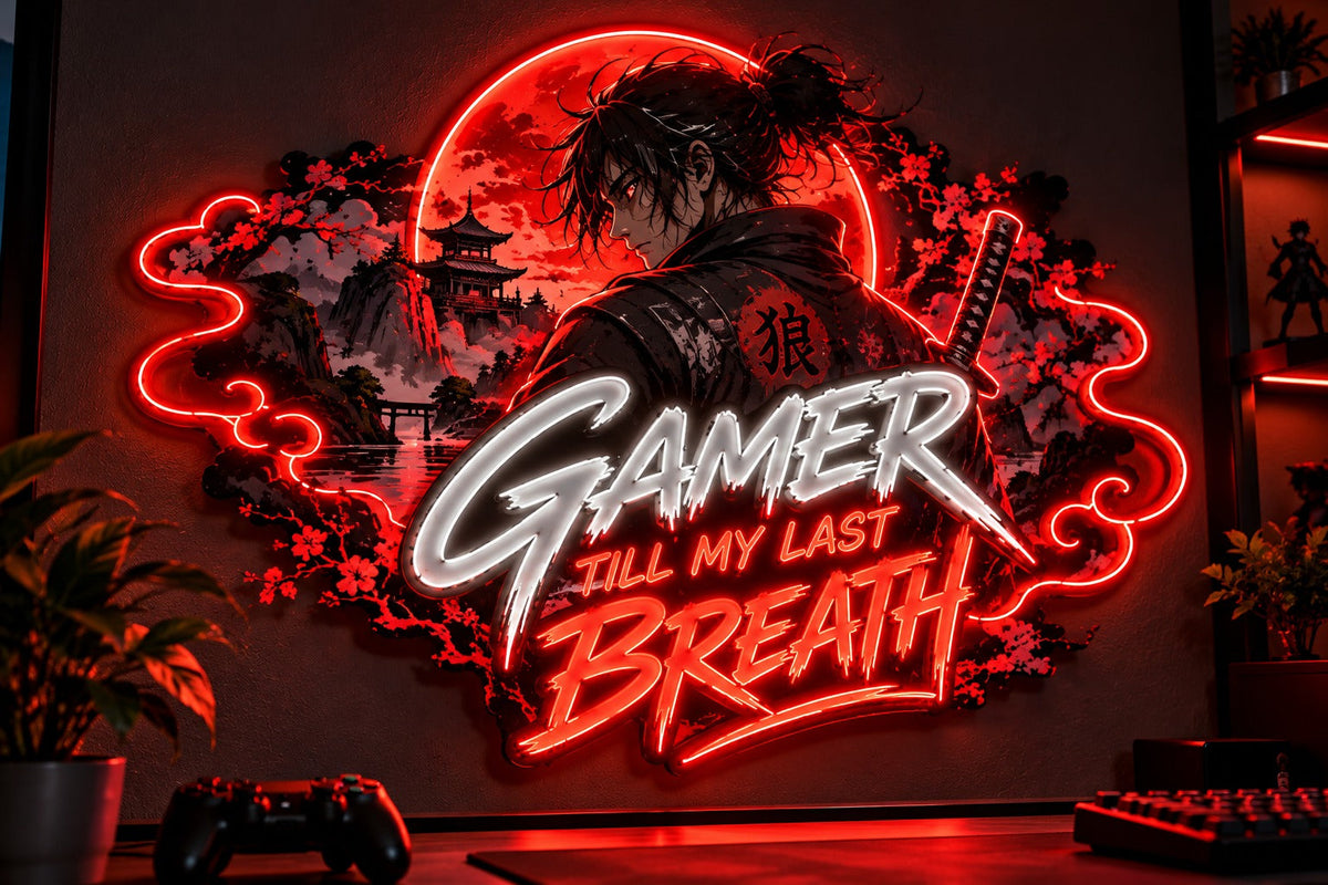 Gamer Till My Last Breath LED Neon Sign – Red Anime Gaming Wall Art