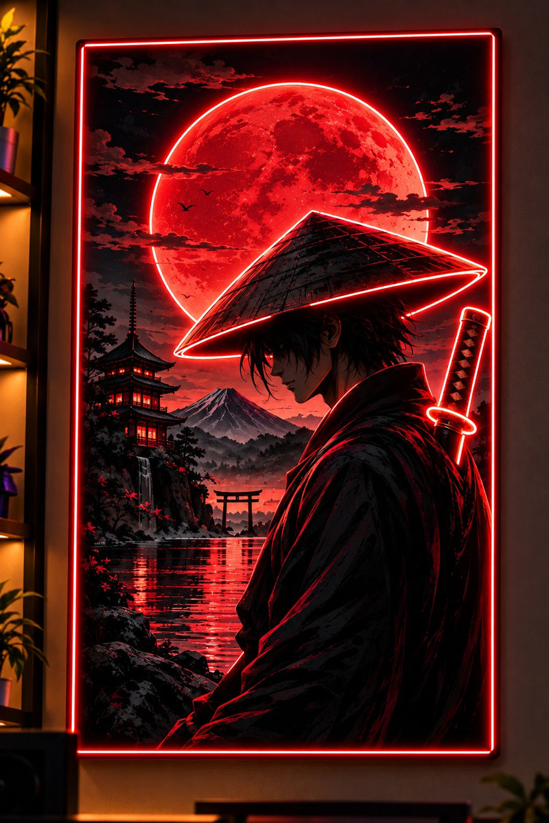 Red Moon Samurai LED Neon Wall Art – Japanese Anime Wall Decor-2