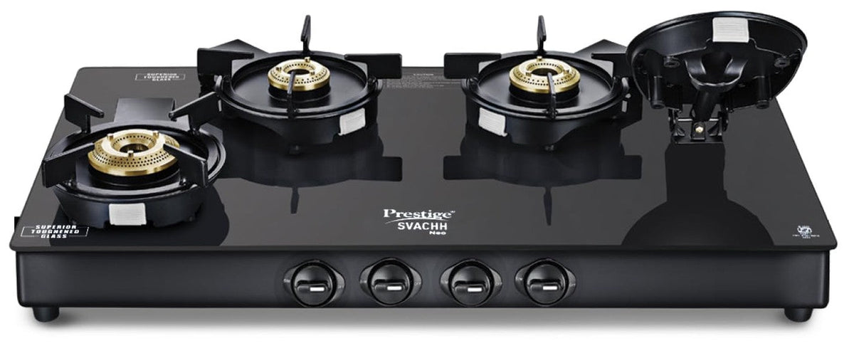 Prestige Svachh Neo Gtsn 04 L Toughened Glasstop Gas Stove with Liftable 4 Burners (Black)