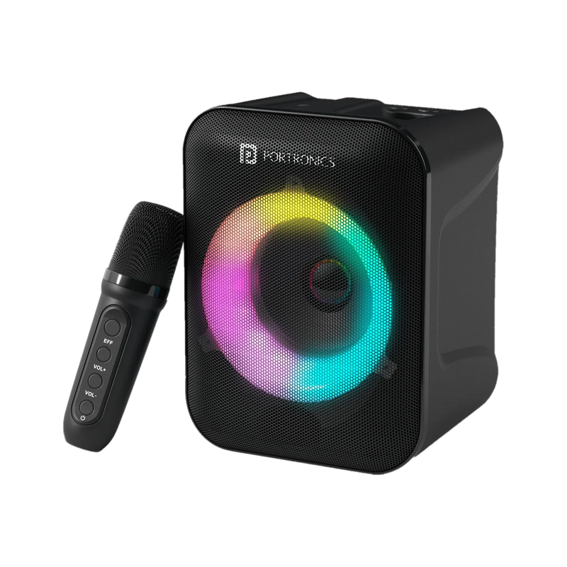 Portronics Apollo One 20W Bluetooth Portable Speaker With Wireless Karaoke Mic 20 W Bluetooth Speaker (Black, Stereo Channel)