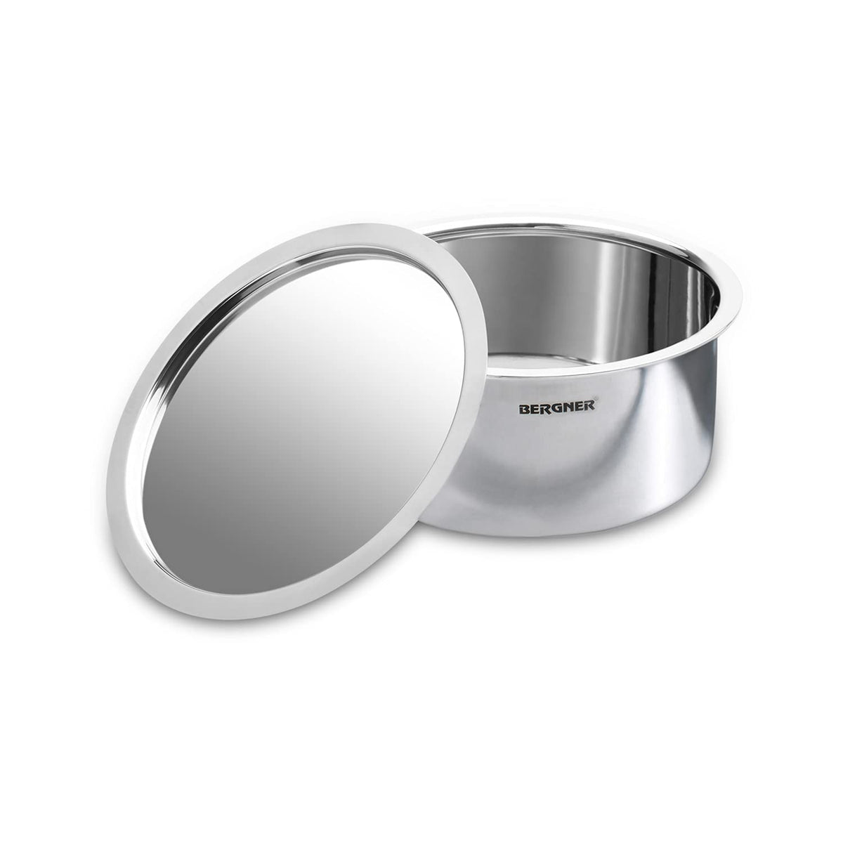 Bergner Argent Triply Stainless Steel Tope, Patila/Bhagona/Tapeli with Stainless Steel Lid, Induction Base, Silver, Gas 