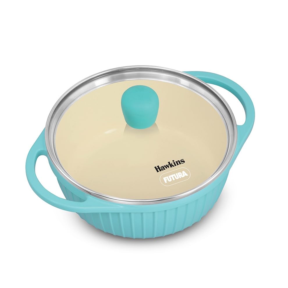 Hawkins 1.25 Litre Casserole, Aqua Baby Casserole with Glass Lid, Aqua Blue (UBC125G)