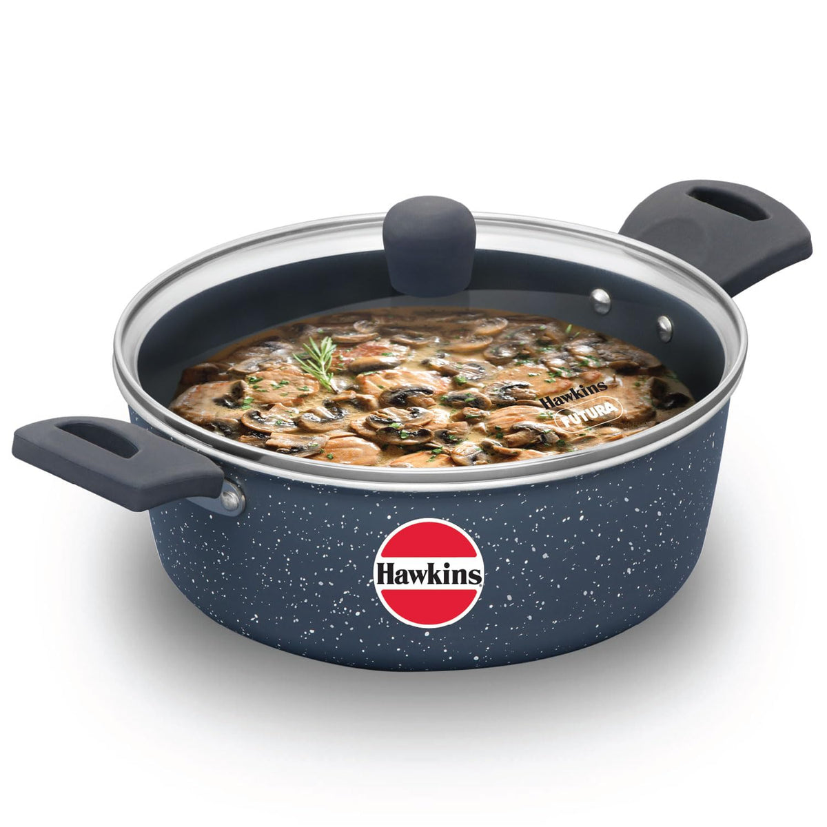 Hawkins Ceramic Nonstick Cook n Serve Bowl with Glass Lid, 3 Litre, Induction Pot, Granite Casserole (ICCB30G)