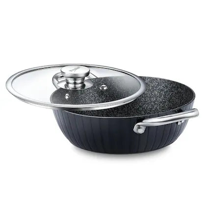 Prestige Durastone Hard Anodised 6 Layer Non-Stick Kadai with Glass Lid
