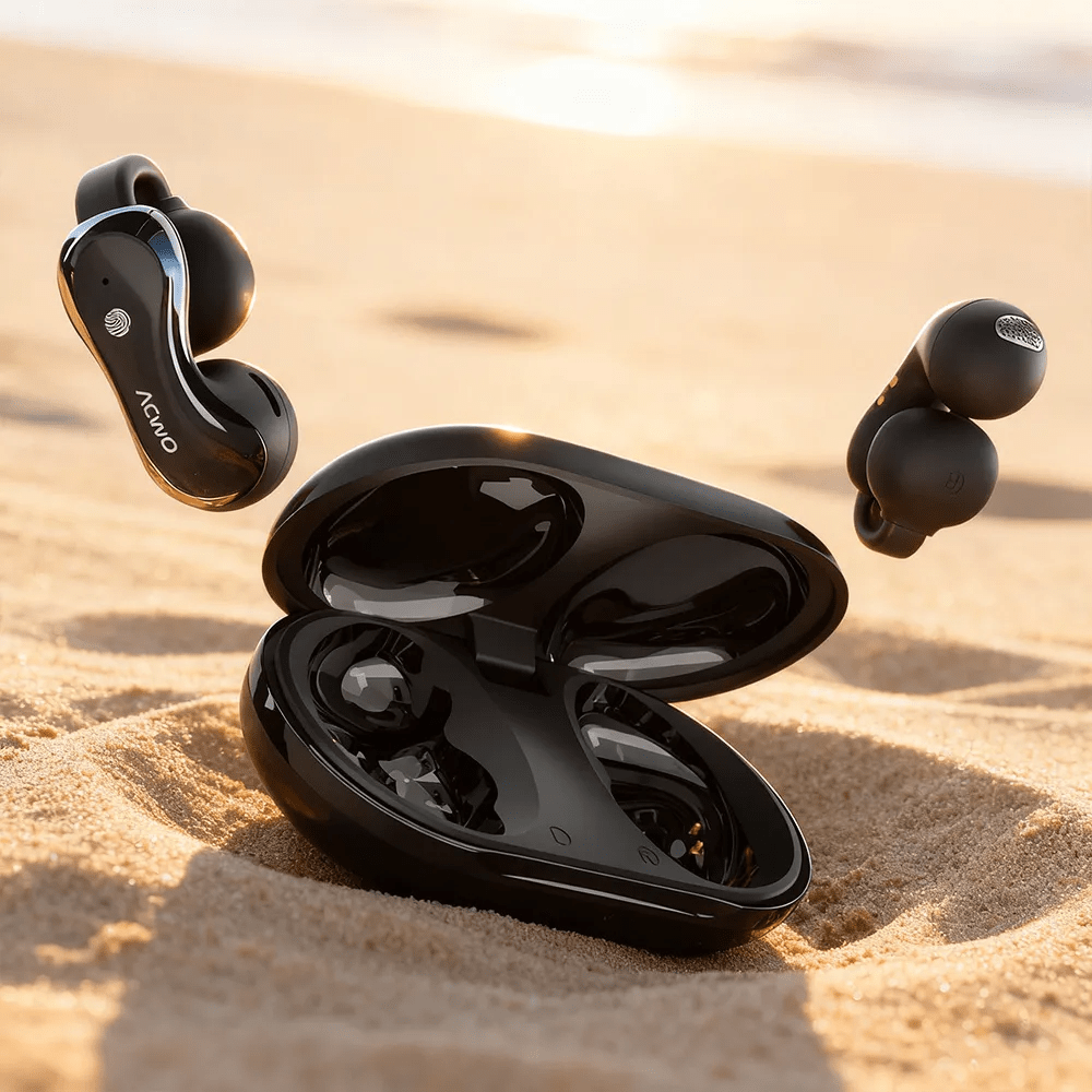 DwOTS Bling open-ear earbuds with 40 hours playtime, dual connectivity, quad ENC microphones and all-around awareness