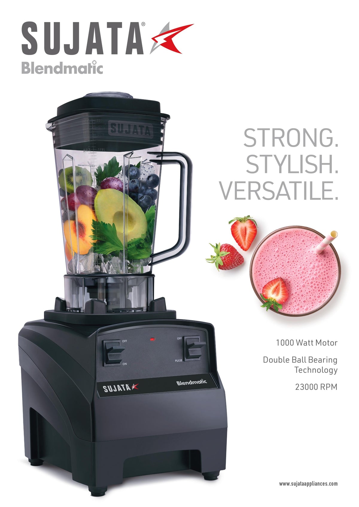 Sujata Blendmatic - Blender 1000W Mixer Grinder (1 Jar, Black)