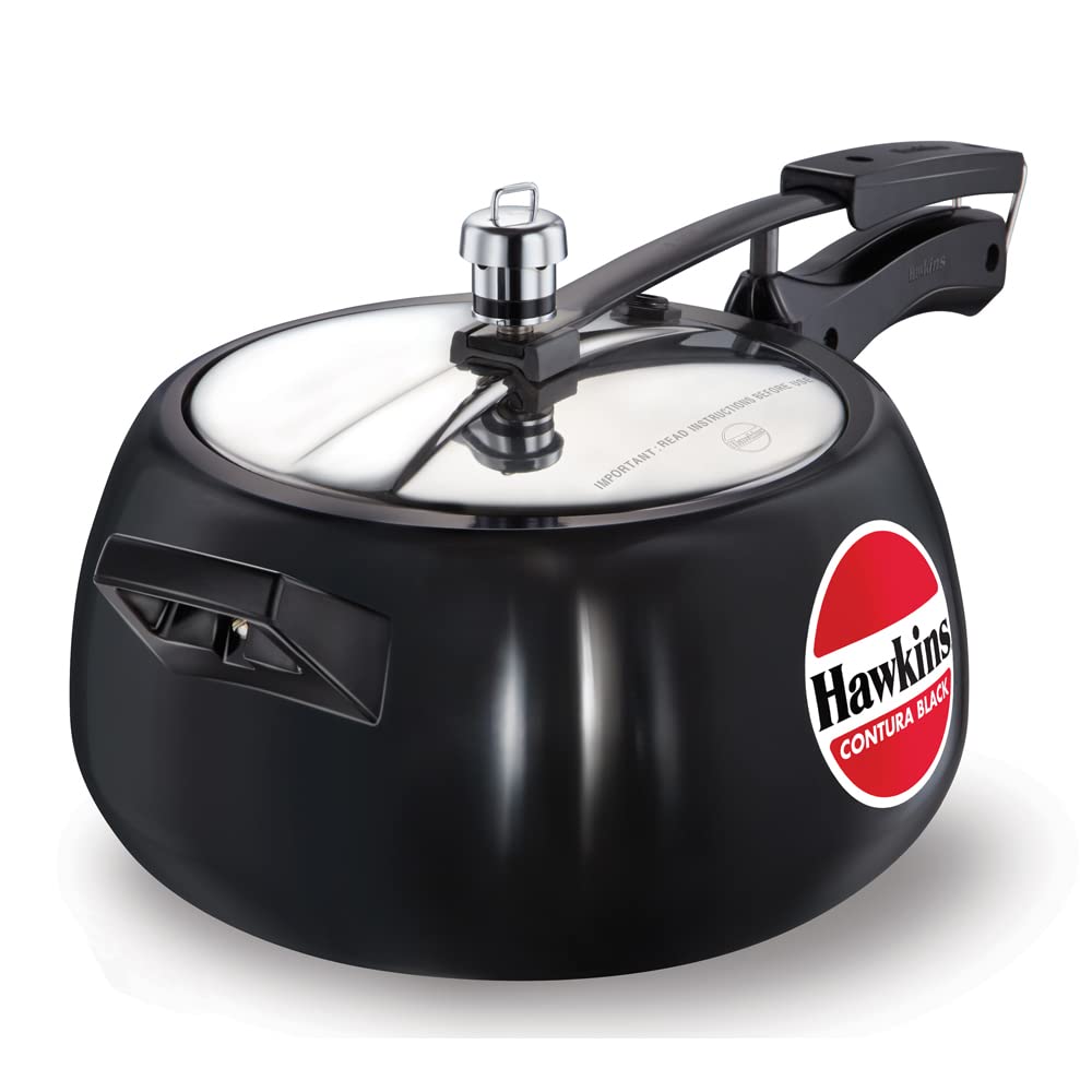 Hawkins Contura Black Pressure Cooker, Hard Anodised Inner Lid Cooker, Handi Cooker, Black