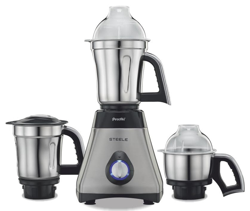 Preethi Steele 110V Mixer Grinder for Kitchen | 3 Jar, 550W Mixie | Perfect for Grinding | Silver/Black (MG 206) - Only 