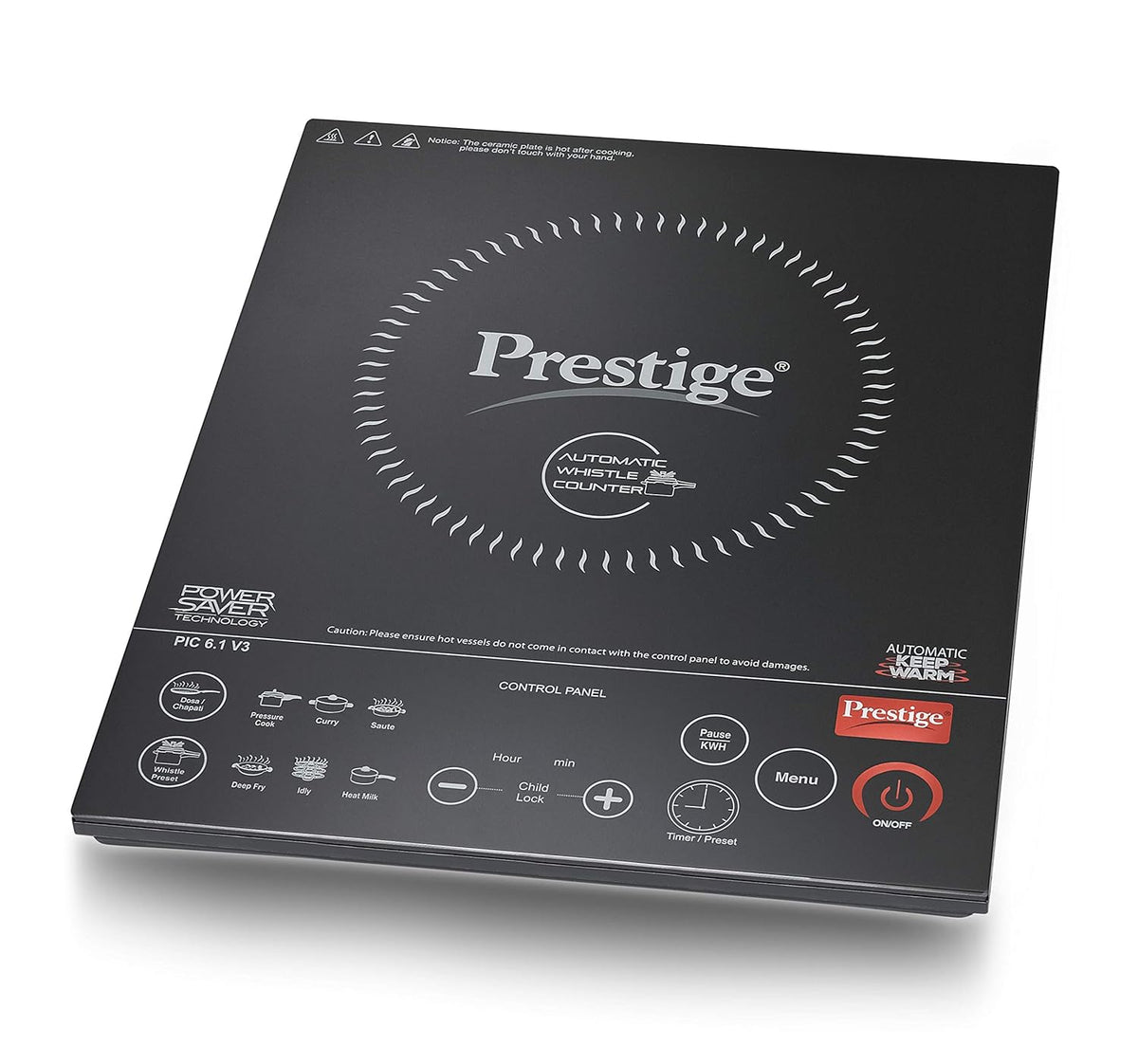 Prestige PIC 6.1 V3 2200W Induction Cooktop with Whistle Counter and touch panel