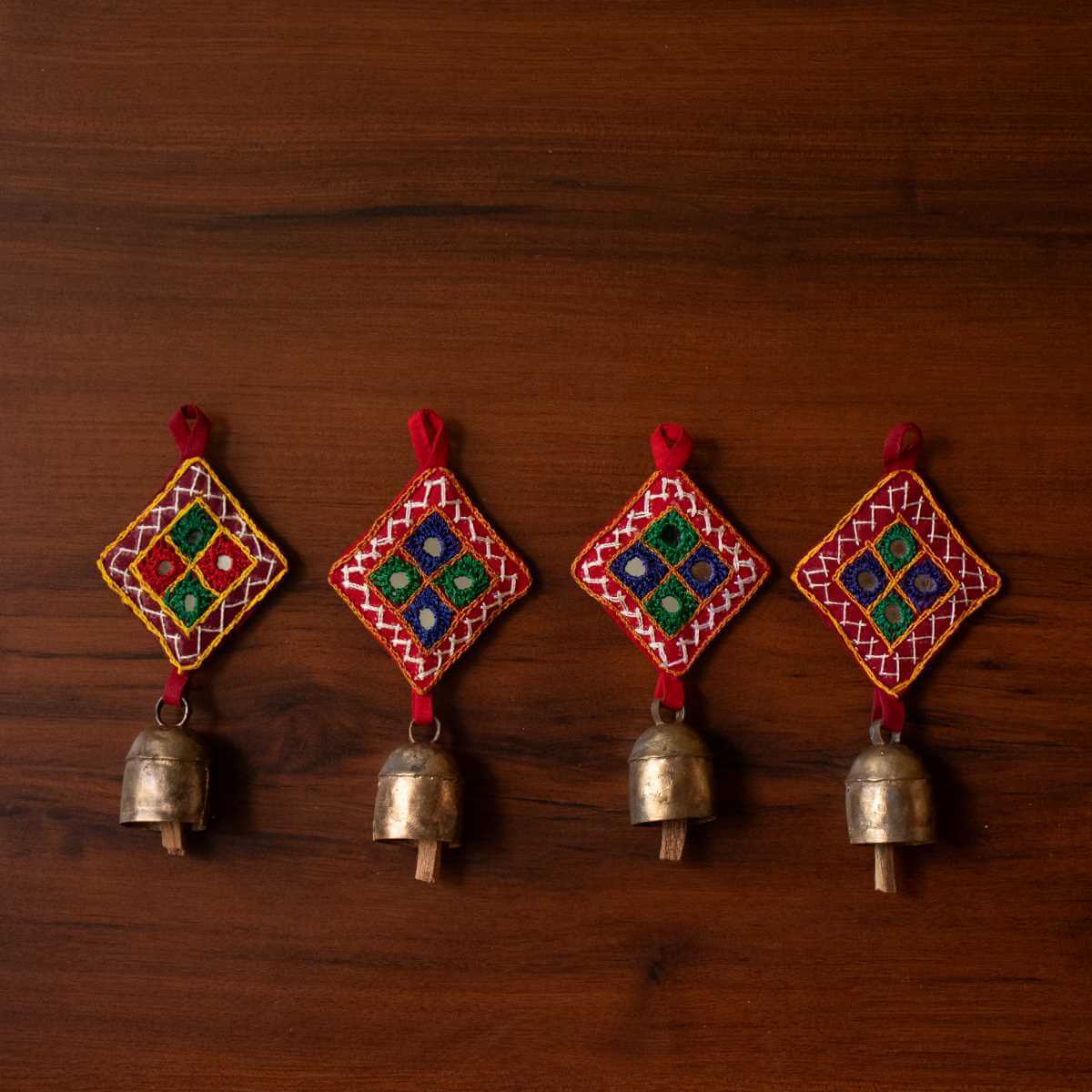 Copper Coated Iron Bell Key Chain Set Of 4 | Handcrafted in Kutch for festival gifts-1