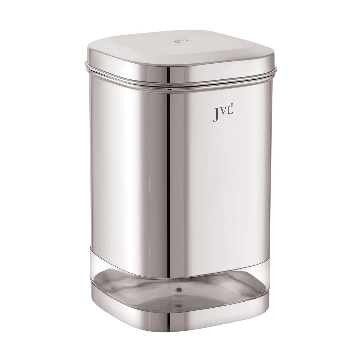 JVL Flossy Clear Canister Square Storage Boxes With Transparent Ring | For Dry Storage Only