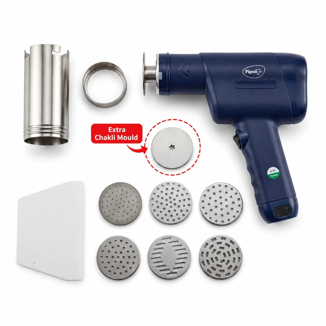 Pigeon Electric Rechargeable Idiyappam & Noodle Maker | 7 Moulds | Wireless | Rechargeable | Homemade Noodles, Idiyappam