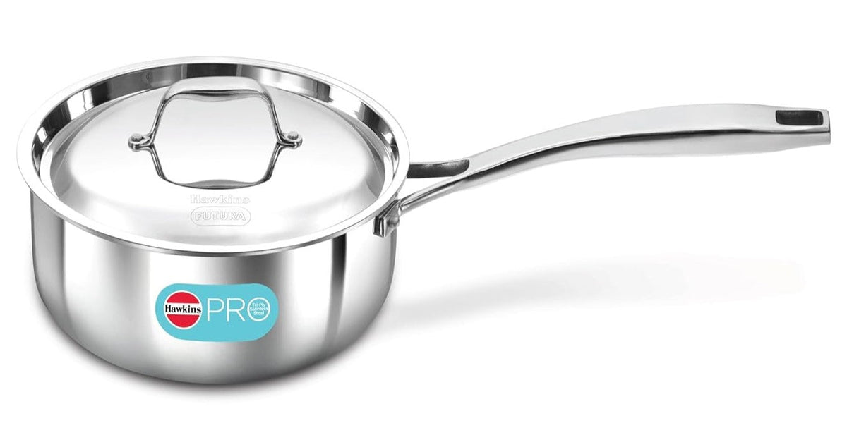 Hawkins Pro 2.5 Litre Sauce Pan, Triply Sauce Pan with Stainless Steel Handle and Stainless Steel Lid, Silver (PSSP25S)