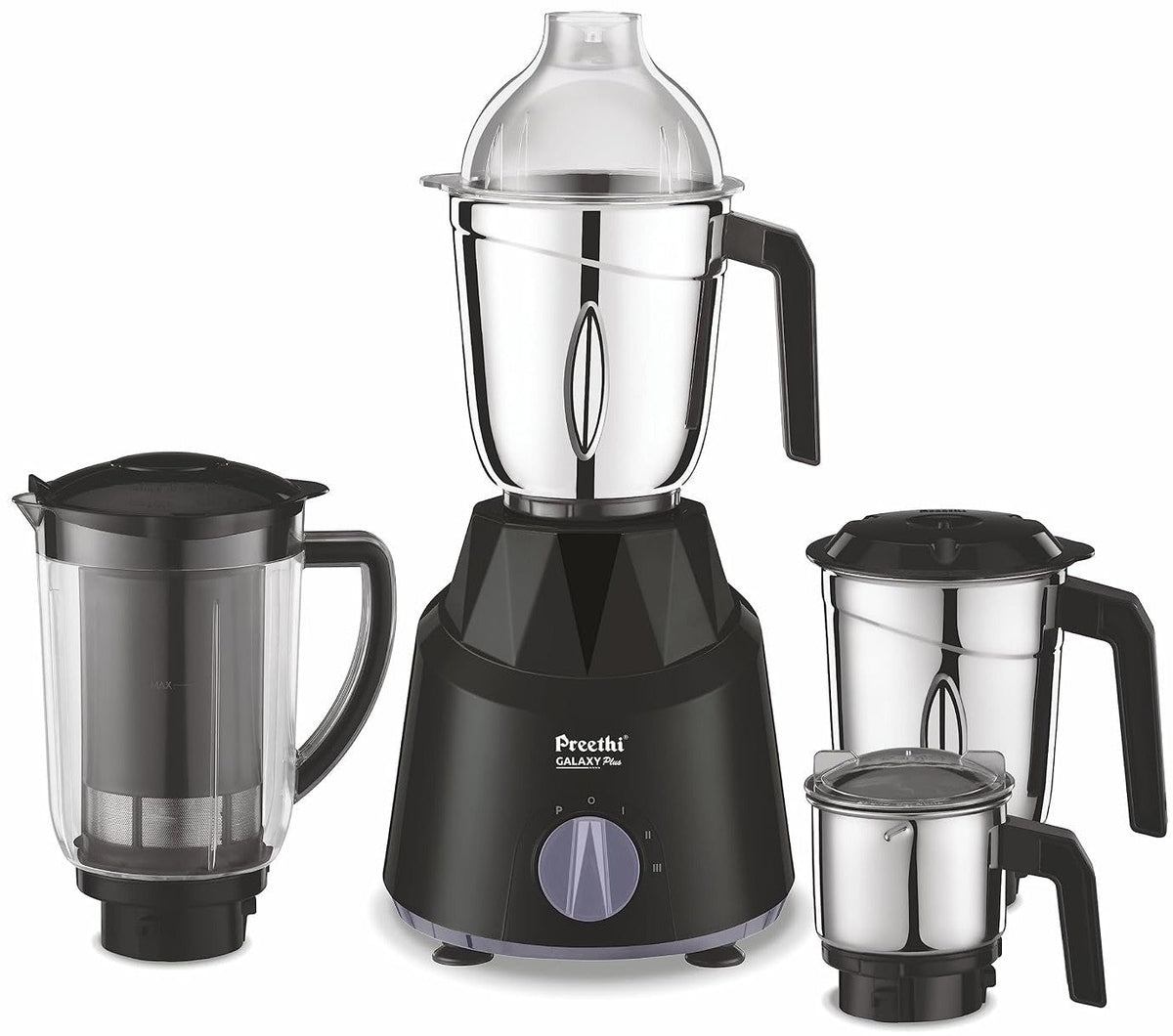 Preethi Galaxy Plus Mixer Grinder for Kitchen - 4 Jars 750 Watt Mixie (3 Stainless steel Jars+1 Super Extractor Juicer J