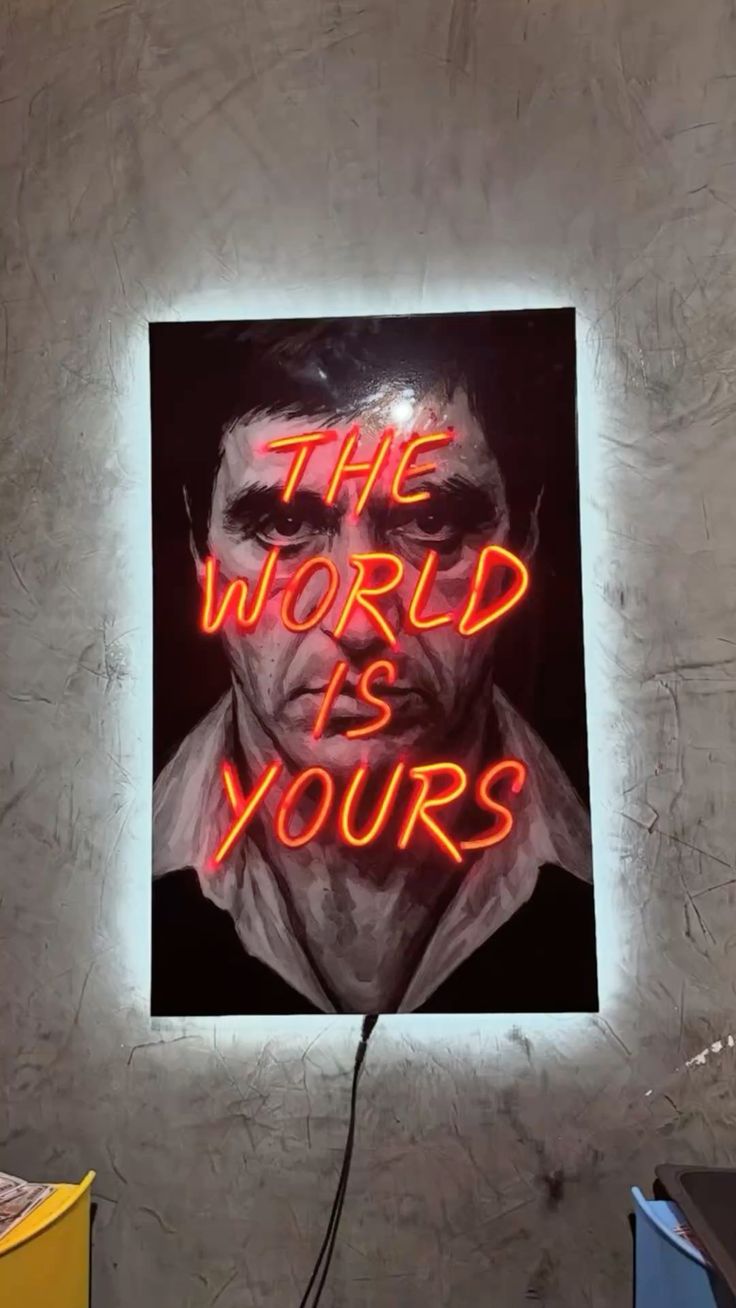“The World Is Yours” Backlit LED Neon Wall Sign – Motivational Statement Art