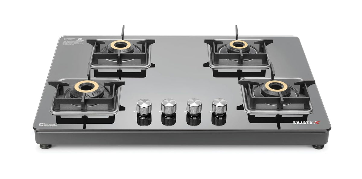 Sujata Premium Gas Stove | 9 Years Warranty | Gas Stove Glass Top, SABAF, ISI Certified, LPG & PNG Compatible, 360° Rota