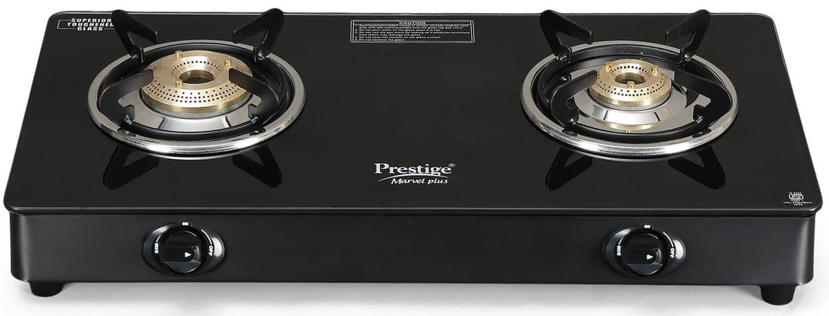 Prestige Marvel Plus 2 Burner Glass Top, Gas Stove (GTM 02, Black)