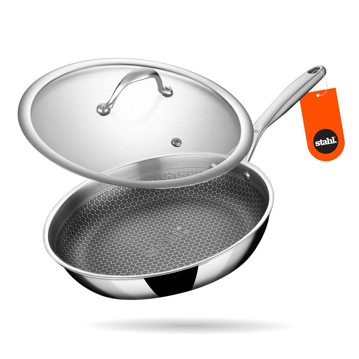 Stahl Artisan Hybrid FryPan | Triply Stainless Steel Non Stick Pan | Stainless Steel Frying Pan with Lid | Fry Pan with 