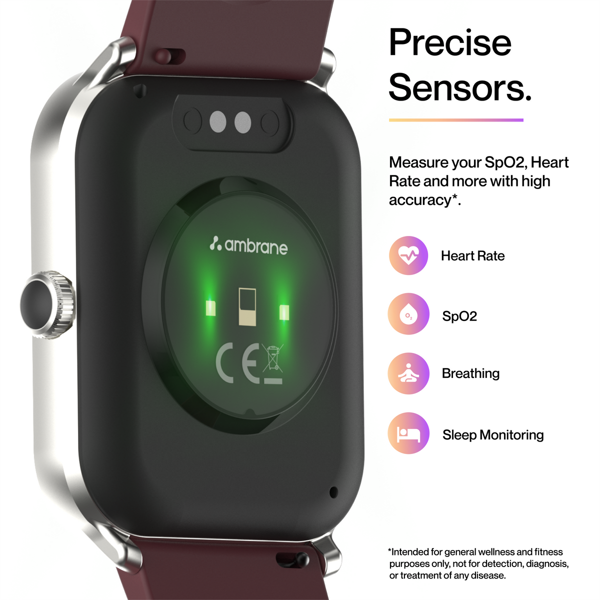 Wise Eon Pro maroon smartwatch – Ambrane India