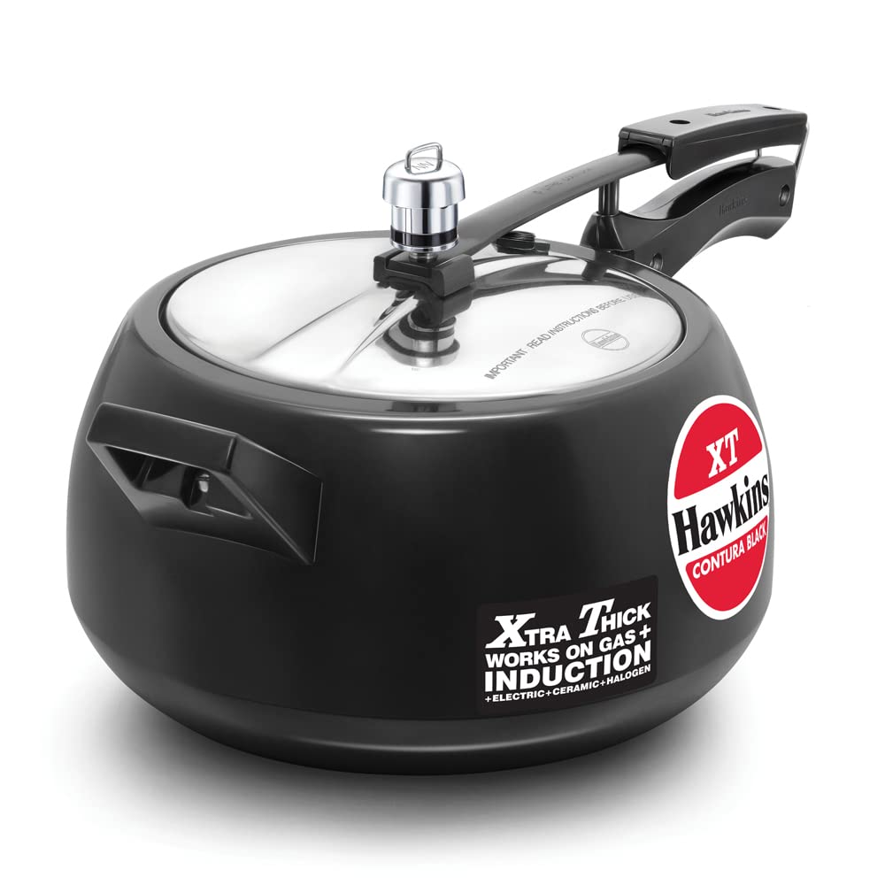 Hawkins Contura Black XT Inner Lid Pressure Cooker, Hard Anodised Cooker, Induction Cooker, Handi Cooker, Black