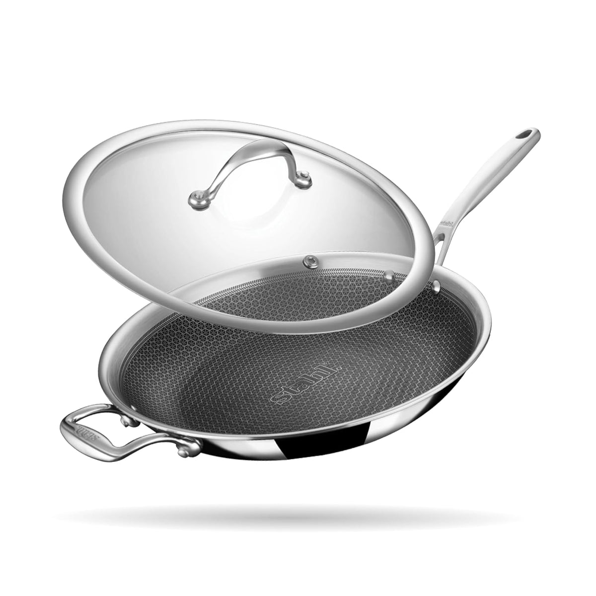 STAHL TRIPLY STAINLESS STEEL ARTISAN HYBRID Frypan WITH LID (NON-STICK)-4