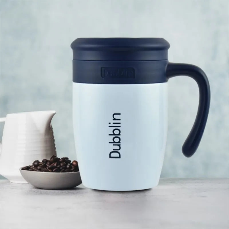 Dubblin Golf 450 ml Stainless Steel Tea Coffee Mug Double Wall Vacuum Insulated with Stainer, Handle Leak Proof Lid, Wid