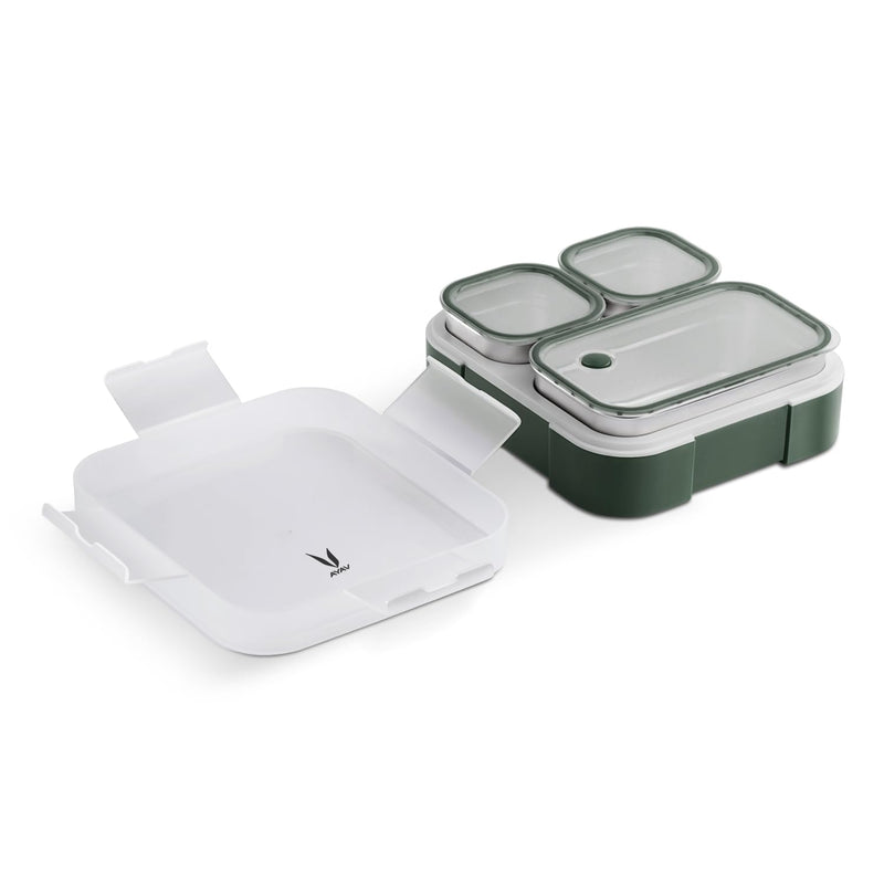 VAYA TYDBYT Stainless Steel Bento Lunch Box with 3 Leakproof Compartments – Perfect for Kids, Office & School