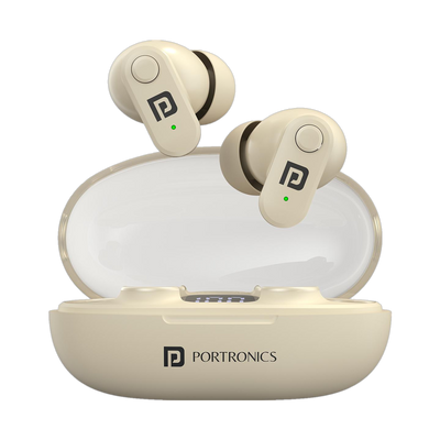 Portronics Harmonics Twins S16 in Ear Earbuds With Mic,24H Playtime,GameMode,Clear Calls Bluetooth Headset (Beige, True Wireless)
