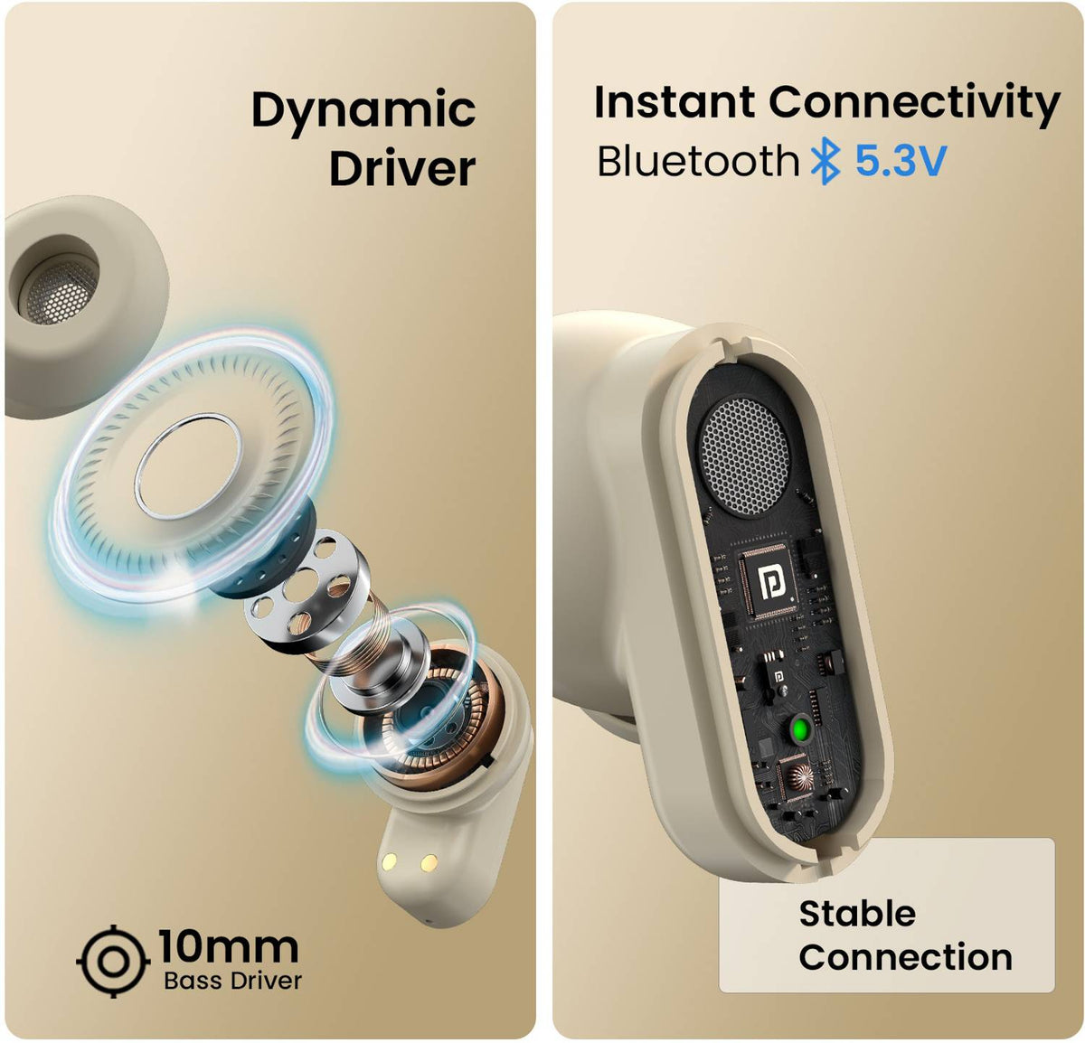 Portronics Harmonics Twins S16 in Ear Earbuds With Mic,24H Playtime,GameMode,Clear Calls Bluetooth Headset (Beige, True Wireless)