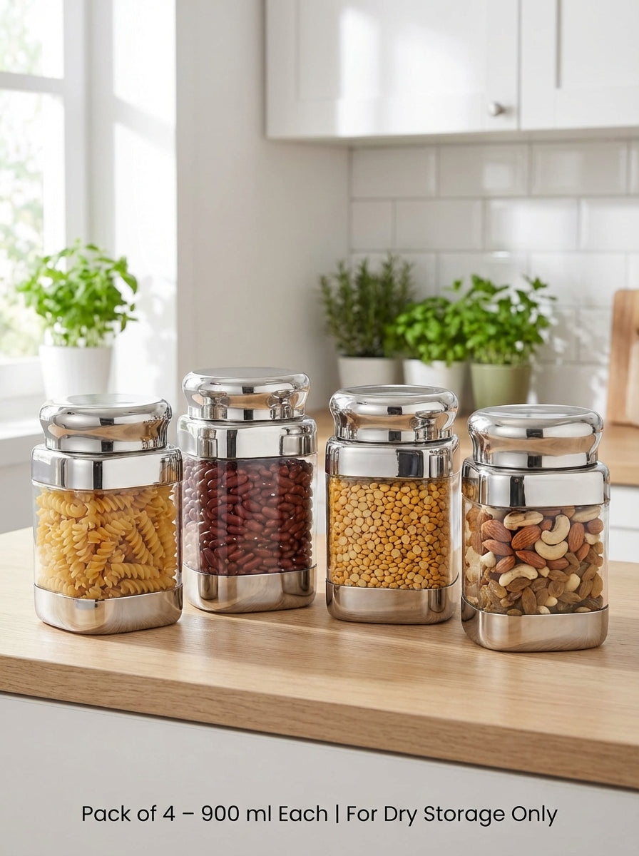 JVL Square Canister Airtight Steel Lid Kitchen Dry Storage Jar - SQC-7