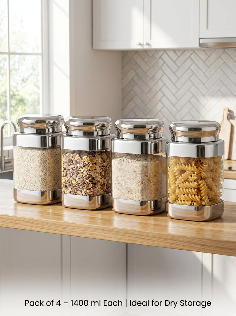 JVL Square Canister Airtight Steel Lid Kitchen Dry Storage Jar - SQC-8