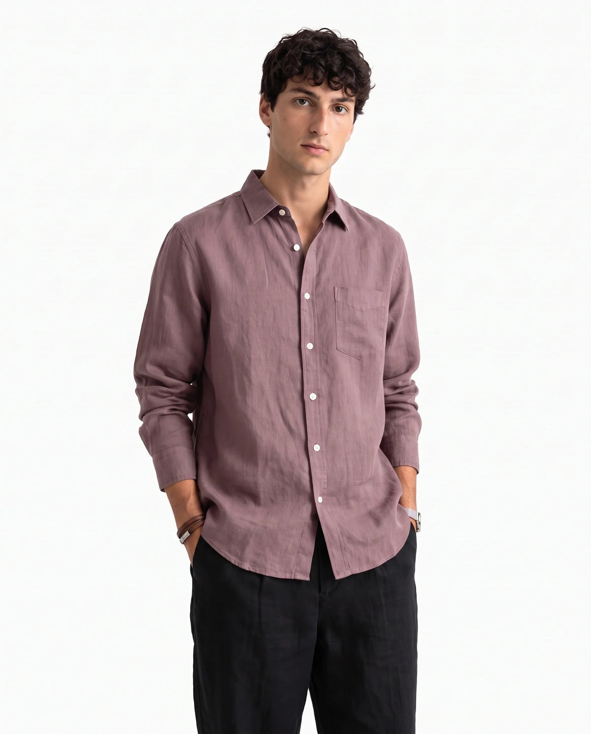 Deep Muave Linen Blend Shirt-1