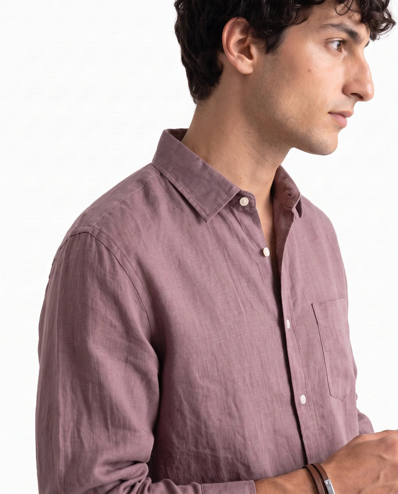 Deep Muave Linen Blend Shirt-2