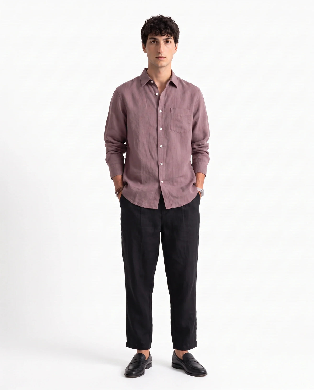 Deep Muave Linen Blend Shirt-3