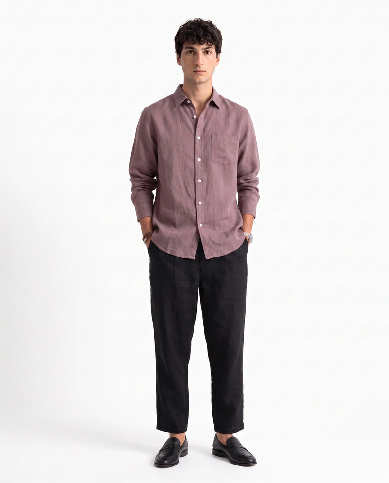 Deep Muave Linen Blend Shirt-3