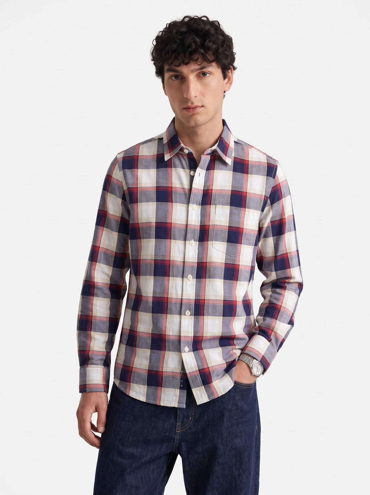 Red & Navy Plaid Checkered Cotton Shirt-1