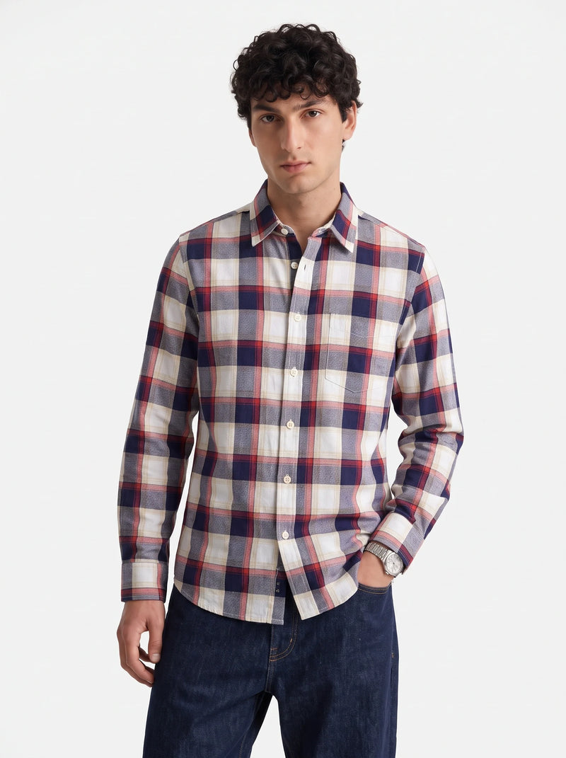 Red & Navy Plaid Checkered Cotton Shirt-1