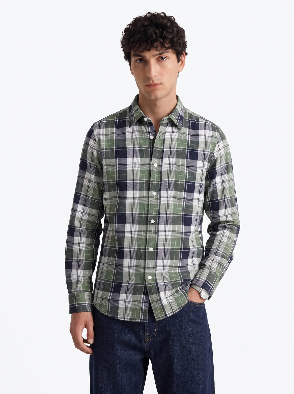 Olive Navy Madras Checkered Cotton Shirt-1